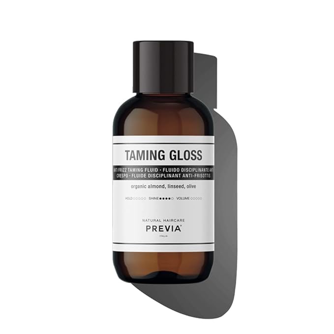 PREVIA Anti-Frizz Taming Gloss with Organic Almond - Heat Protectant Serum for Frizzy Hair - Smooth, Hydrating, Anti-Humidity, Glossy Finish Hair Serum for All Hair Types, Vegan Free 3.38 oz
