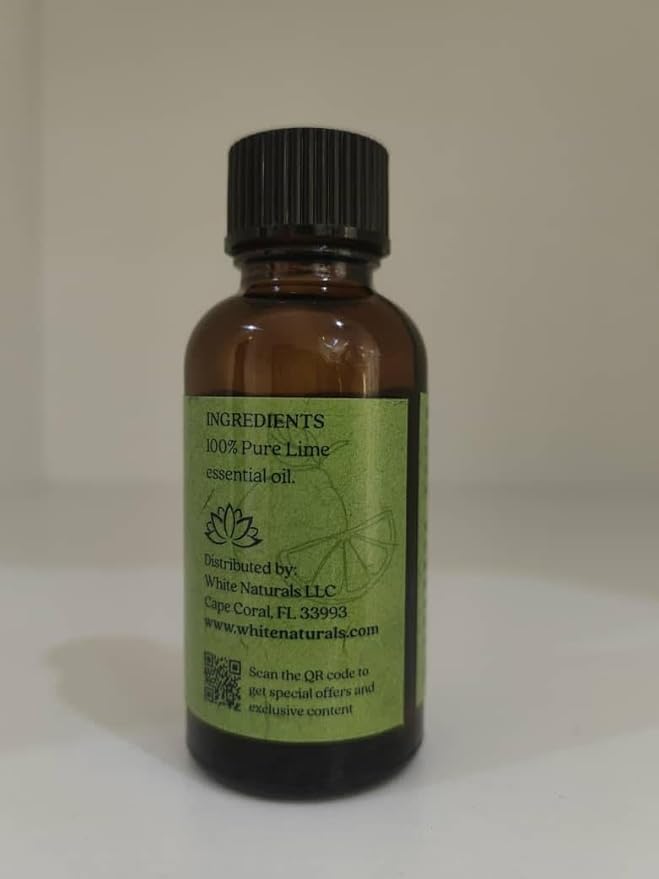 White Naturals Lime Essential Oil – 100% Pure & Natural Cold-Pressed Lime Oil, Fresh & Uplifting Citrus Aroma, Ideal for Aromatherapy, Cleaning & DIY Skin Care, 1oz