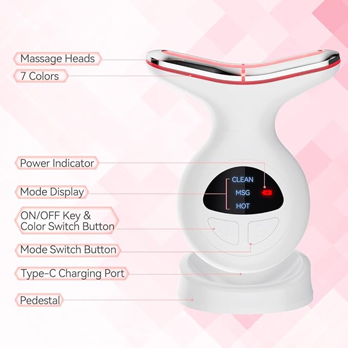 Face Neck Massager, 7-in-1 Face Sculpting Tool, Facial Massager for Skin Care, Face Massager with Vibration(White)