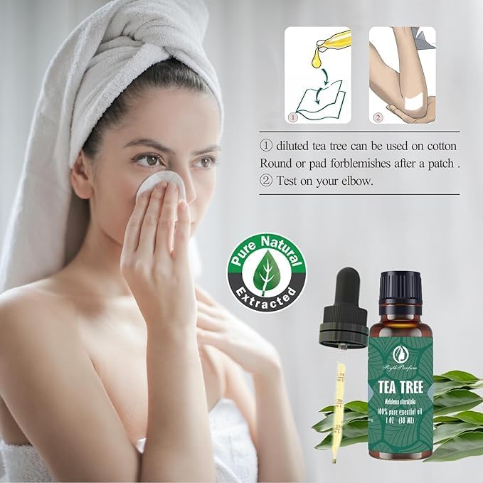 Pure Tea Tree Oil 30ML with šš«ššš®šššš šš²š šš«šØš©š©šš« - Therapeutic Grade for Skin, Hair, Face,Toenails | 100% Natural Melaleuca Tea Tree Essential Oil for Face,Piercings, Scalp