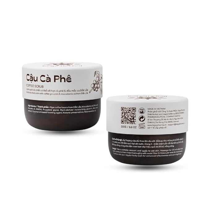 Coffee Body Scrub with Dak Lak Ripe Coffee, Macadamia Oil, Himalayan Salt, Aloe Vera & Pink Grapefruit Essential Oil ā Exfoliating & Moisturizing for Smooth, Radiant Skin (8.8 fl oz)