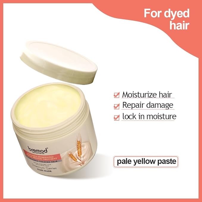 Wheat Protein Hair Mask Intensive Repair Treatment for Color-Treated,Damaged Hair Strengthens, Boosts Elasticity, Adds Volume, Locks in Moisture 16.9 Fl Oz