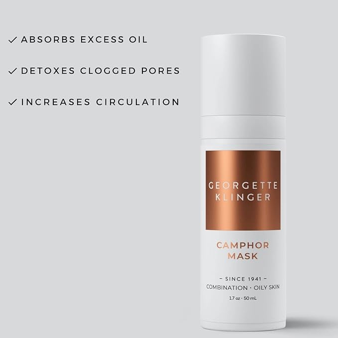 Georgette Klinger Camphor Mask - Mineral-Rich Clay Mask with Menthol & Vitamin E: Detoxify, Exfoliate, and Improve Skin Tone while Absorbing Excess Oil, and Clearing Clogged Pores - 1.7 oz