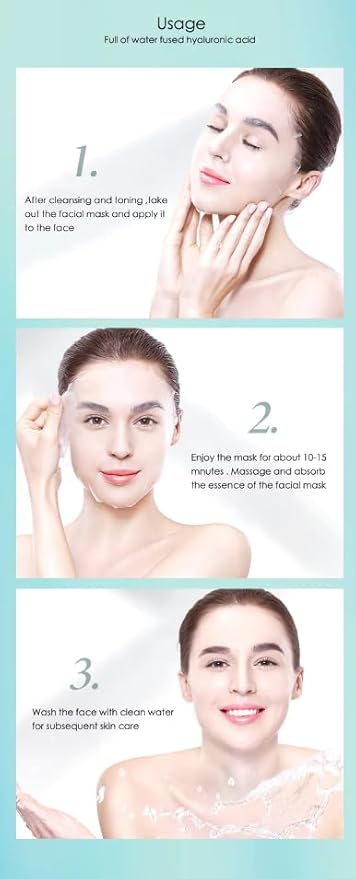 Hyaluronic Acid Face Mask ā 10 Masks with Aloe & Seaweed Extracts, Face Mask for Anti-Aging, Soothing & Deep Moisturization, Korean Skin Care, For All Skin Types (25g)