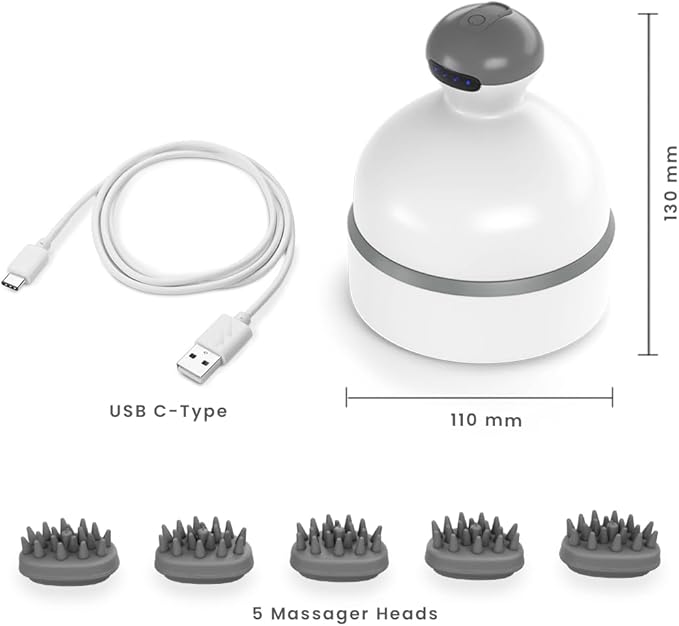 Electric Scalp Massager | 4-Mode Oil-Infused Head Massager with Oil Compartment | Promotes Hair Growth & Scalp Health | Removable Food Grade Silicone Heads