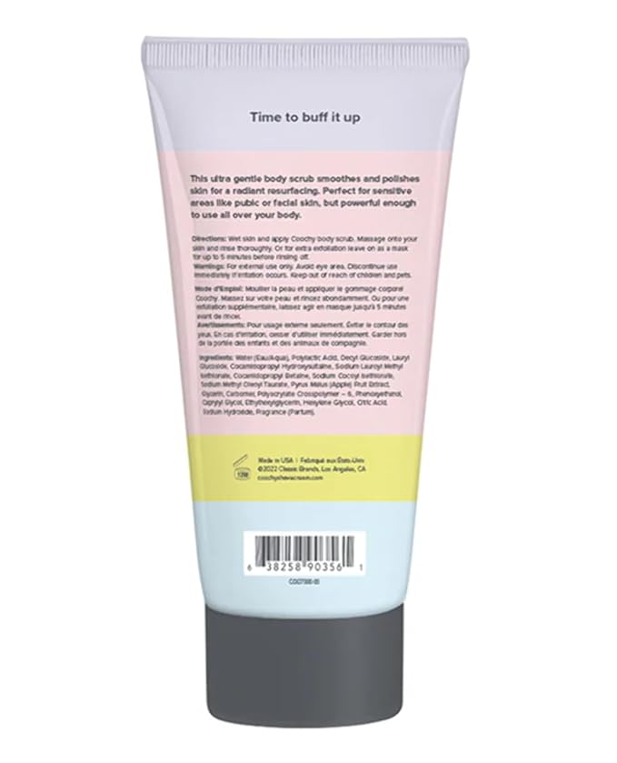 Coochy Ultra Smoothing Body Scrub | Gentle Exfoliating Body Scrub for Sensitive Skin | Removes Dead Skin Cells, Prevents Ingrowns | Paraben-free, Cruelty-free | Mango Coconut 5 oz/148 mL