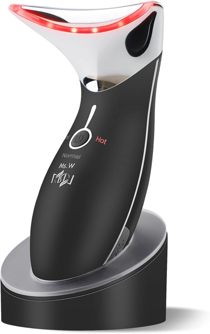 Ms.W Red Light Neck Face Massager, Facial Massager with Hot & Cold Modes for Skin Care, Vibration for Skin Tightening and Rejuvenation(Black)
