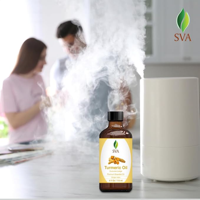 SVA Turmeric Essential Oil – 4 Fl Oz – 100% Natural Turmeric Oil - for Diffuser, Hair Care, Face, Skin Care, Aromatherapy, Scalp and Body Massage, Soap and Candle Making – with Dropper
