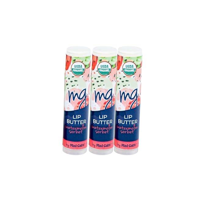 Mad Gab's MG Signature Watermelon Sorbet Lip Butter (3 Pack) | Natural & Organic | Hydrating, Shea Butter