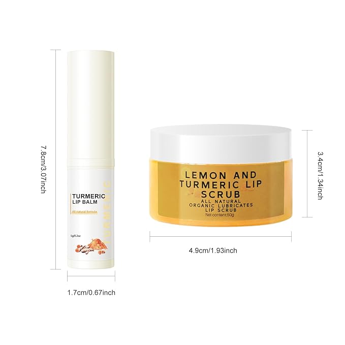 Turmeric Lip Treatment Kit for Dark Lips, Sugar Lip Scrub&Lip Balm for Smokers, Lip Exfoliator Scrub for Hydration Chapped and Cracked Peel Lips