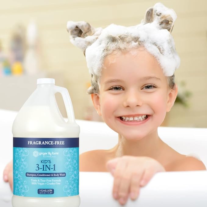 Ginger Lily Farms Botanicals Kid's 3-in-1 Shampoo, Conditioner & Body Wash, Tear-Free Formula, 100% Vegan & Cruelty-Free, Fragrance-Free, 1 Gallon (128 fl oz) Refill