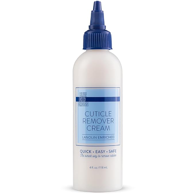 Blue Cross Cuticle Remover Cream for Dry Damaged Cuticles, Moisturizing Cuticle Softener for Nails, Professional Nail Care for Dry Manicures, Brittle Hang Nails, Made in USA, 4oz