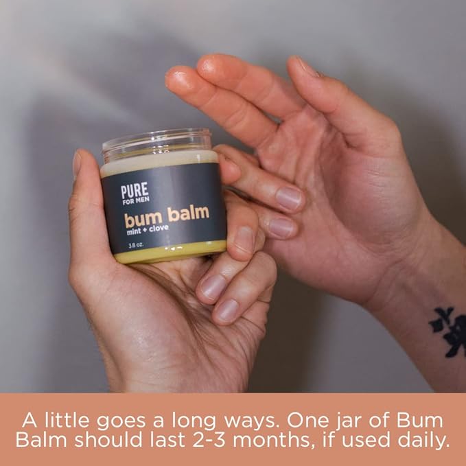 Pure for Men Bum Balm | Raw Lotion for Men | All Purpose Skin Hydration and Deodorizing Balm | Raw Shea Butter, Mint and Clove | 3.8 oz.