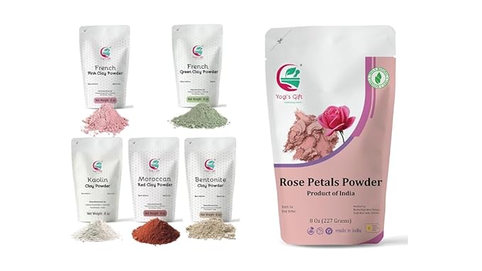 YOGIโS GIFT โ Celebrating health Multi Pack | Pack of 5 Clays + Rose Petal Powder for bundleโฆโฆ