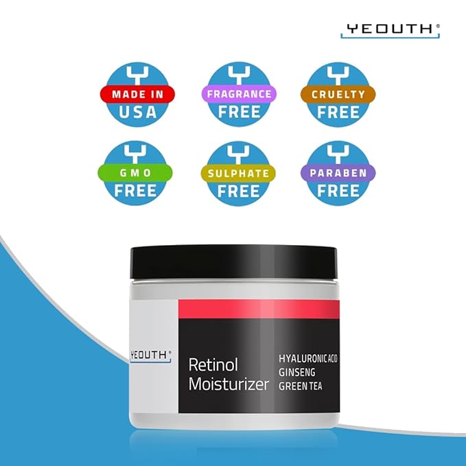YEOUTH Retinol Cream for Face, Retinol Face Cream for Women and Men with Hyaluronic Acid and Green Tea, Night Moisturizer for a Smoother Appearance 1oz