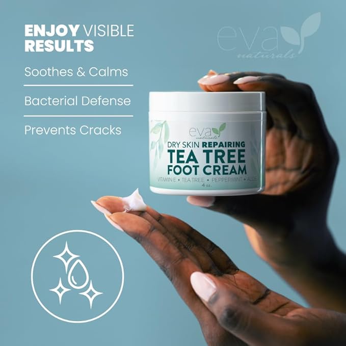 Eva Naturals Tea Tree Foot Cream - Foot Lotion with Peppermint, Menthol and Spearmint - Soothing Foot Cream Treatment for Dry Cracked Heels and Feet