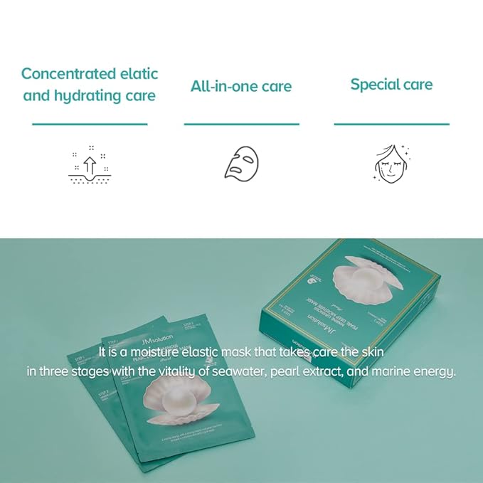 JM Solution Marine Luminous Pearl Deep Moisture 3 Step Skin Care Face Mask - Korean Skincare Facial Mask - boosting Brightening Moisturizing-10 Sheets for Dry Skin