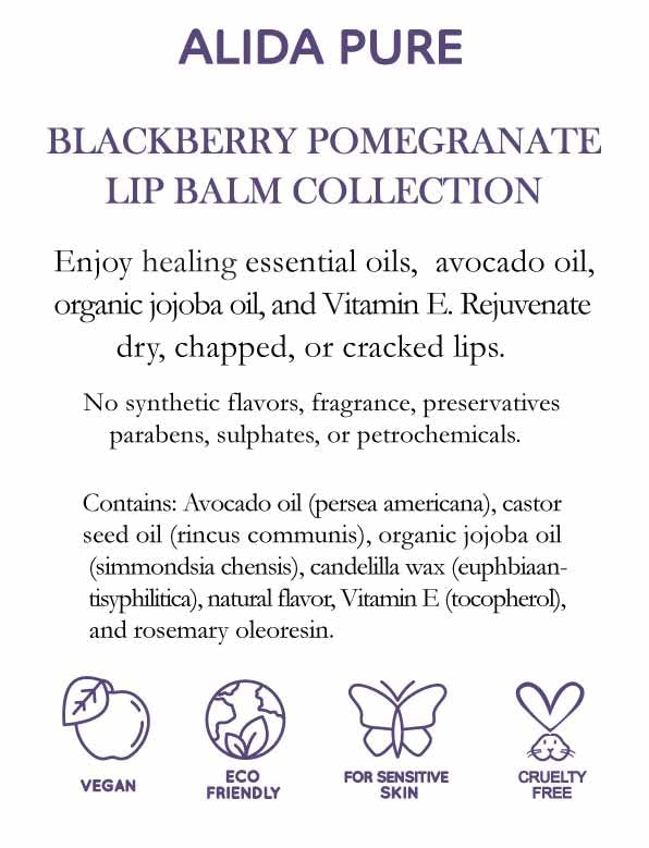 Blackberry Pomegranate Lip Balm Collection, Vegan Lip Balm Set, Beeswax Free, with Avocado Oil, Organic Jojoba Oil, and Vitamin E, Natural Moisturizer for Dry, Chapped Lips, 3 Tube Set