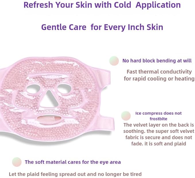 2 PCS Gel Mask,Reusable,Face & Eye Mask with Hole,Dark Circles,Dry Eyes,DeepSleep,Headaches,Puffiness,Stress,migraines,Eye Bags.Allergies,Sinus discomfort,migraines (03-Pink)