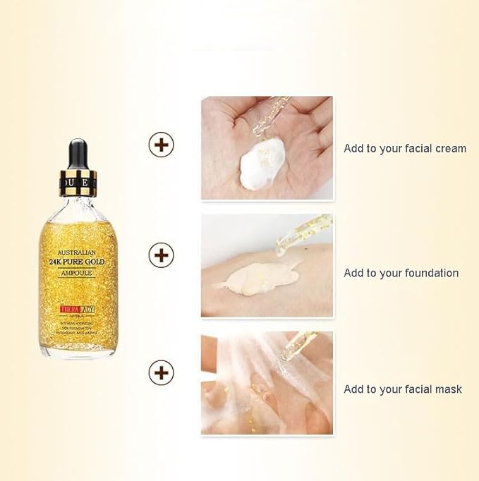 1PC Australian 24K Pure Gold AMPOULE, Hydreating Lifting Moisturizing, Firming Soothing Ampoule Facial Essence, 100ml / 3.4fl. oz