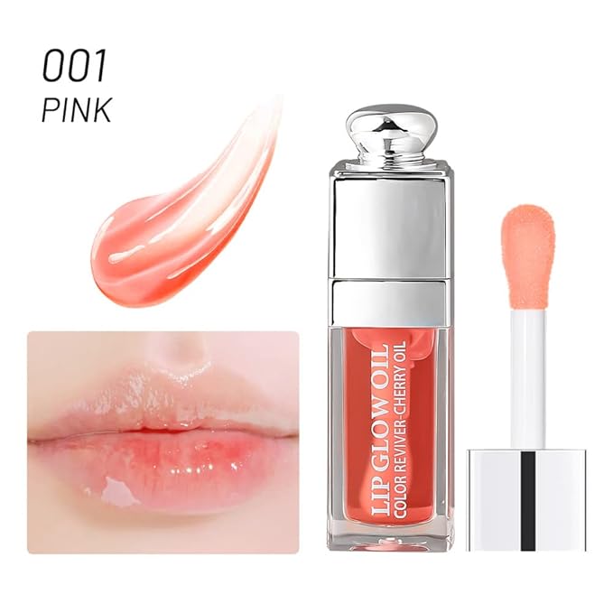 GECOMO Moisturizing Lip Oil,No-Sticky Lip Gloss Lip Balm Lip Care,Fruit Flavoured Lip Oil For Dry Lip's Moisturizing Hydrating And Nourishing (001#PINK) 0.2 OZ