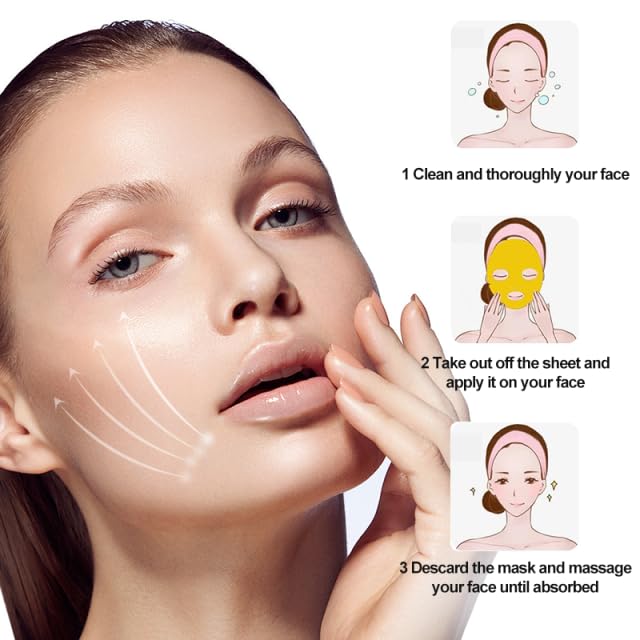 24K Gold Rejuvenating Hydro Collagen Facial Mask for Skin Care (5pcs), Anti Aging, Collagen Moisturizing Sheet Mask Brightening, Moisturizing, Hydrating Mask to Reduce Fine Lines & Wrinkles
