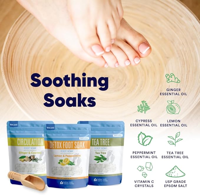Foot Soak Salts Bundle 3 Pack with Scoop DIY at Home Spa with USP Epsom Salt and Pure Essential Oils in BPA Free Pouch with Easy Press Lock Seal (2 Lbs Each 6 Lbs Total)