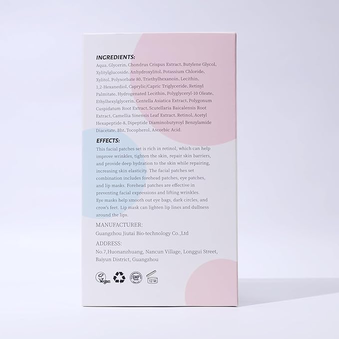 Forehead Wrinkle Patches,Under Eye Patches and Lip Mask 30 PCS. Face Masks Skincare With Retinol Serum For Anti-aging Puffy Eyes and Dark Circles