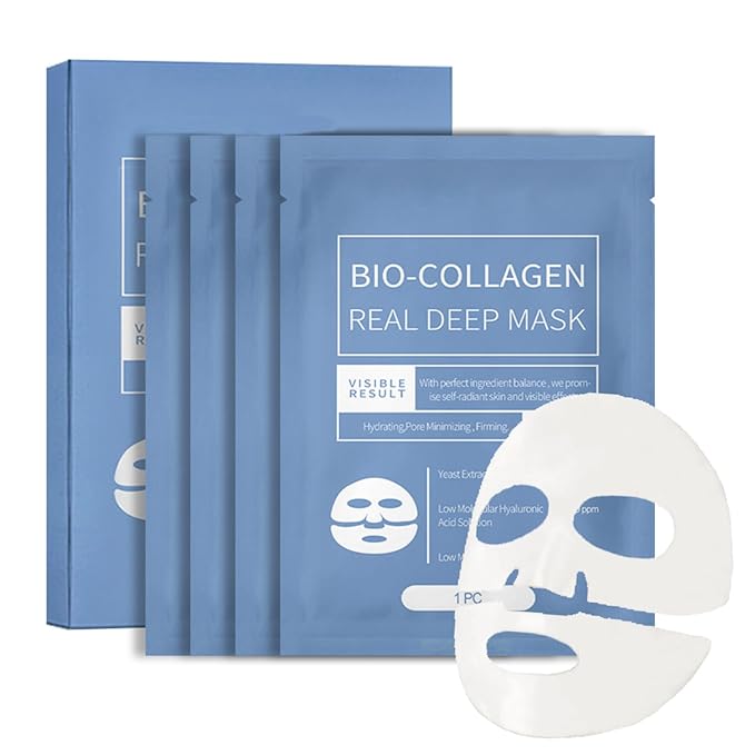 4 Pack Bio-Collagen Overnight Korean Face Mask-deep Hydrating Collagen Hydrogel Sheet Mask,Firming and Moisturizing,Korean Skincare,Anti Wrinkle Lifting Facial Mask Sheet for Glass Skin