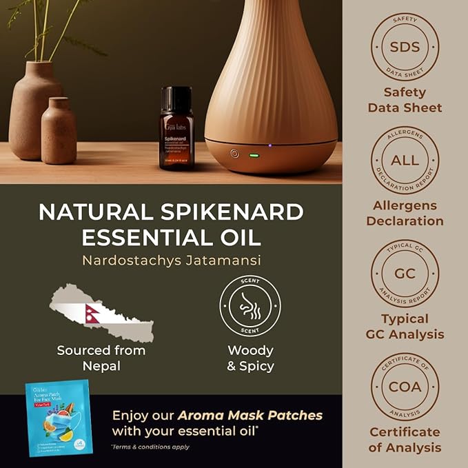 Gya Labs Spikenard Essential Oil for Diffuser - 0.34 Fl Oz - 100% Pure Natural Spikenard Oil for Skin, Hair, Aromatherapy & Candle Making - Warm Spicy Yet Sweet Scent