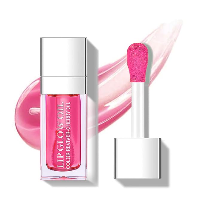 Plumping Lip Oil, Hydrating Gloss Tinted Lip Balm Transparent Lip Care, Big Brush Head Glitter Shine, Long Lasting Nourishing Non-sticky Fresh Texture(CHERRY)