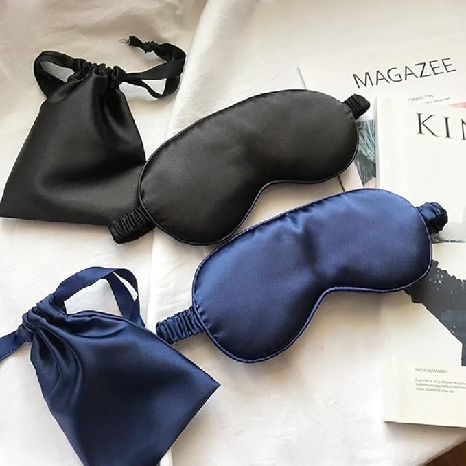 Silk Satin Sleeping Eye Mask, Black Sleep Eye Mask Night Blindfold for Women and Men, Soft Breathable Blackout Eyeshade Eye Cover for Travel, Wedding Bridesmaid Gift