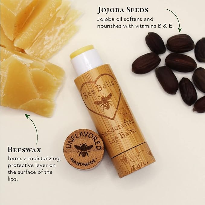 Bee Bella Lip Balm Holiday Gift Box, Cherry, Lavender Vanilla, Vanilla Bean, Pumpkin Spice, Candy Cane, 5 Pack, Easter Basket Gift, Organic Beeswax with Vitamin E, Handmade in USA