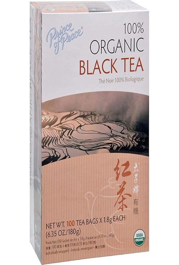 Prince of Peace Organic Black Tea, 2 Pack - 100 Tea Bags Each - Unsweetened, Lower Caffeine Alternative to Coffee - Herbal Health Benefits