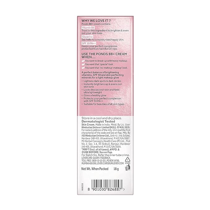 Pond's BB+ Cream, Instant Spot Coverage + Natural Glow, 01 Original, 18 g