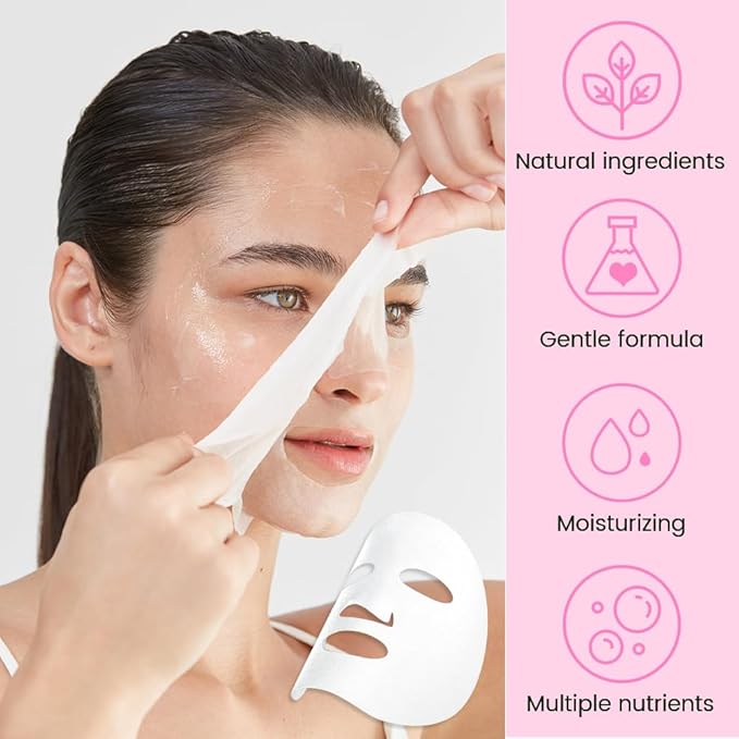 Rose Face Sheet Mask Skincare,Hydrating Spa Face Mask For Sensitive Skin,Moisturize,Nourish for All Skin Types,Natural Skin Care Spa Face Mask for Women Men Girls,Pack of 8