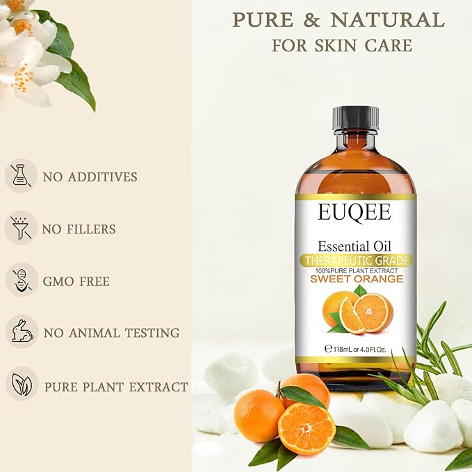 Sweet Orange Essential Oil 118mL Pure Sweet Orange Oil Premium Fragrance Essential Oil with Glass Dropper for Diffuser, Soap & Candle Making - 4Fl. Oz