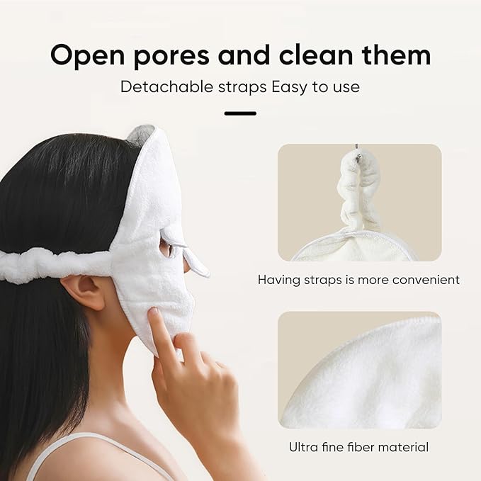 Hot Compress Face Towel Mask Set,Reusable Cold Hot Towel Beauty Skin Care Mask for Open Pores and Increase Blood Circulation,Also Spa Headband and Disposable Plastic Facial Mask.