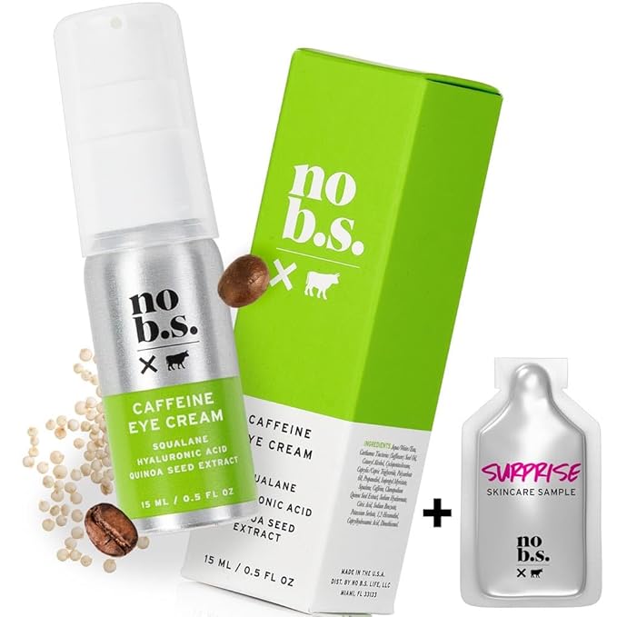 No Bad Stuff - Caffeine Eye Cream with Pure Hyaluronic Acid & Plant Based Squalane Oil, Under Eye Cream for Dark Circles & Puffiness, Gluten Free, Vegan, Travel Size, 0.5 FL Oz