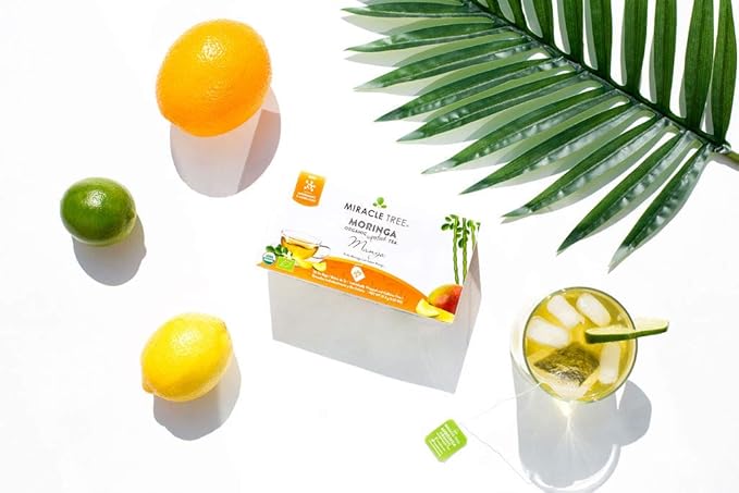 Miracle Tree - Organic Moringa Superfood Tea, 25 Individually Sealed Tea Bags, Mango (Keto, Detox, Energy & Immunity Booster, Vegan, Gluten-Free, Organic, Non-GMO, Caffeine-Free)