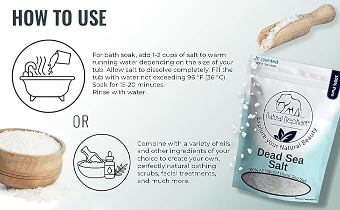 Natural Elephant Dead Sea Bath Salt | 8oz Travel Size | 100% Natural and Pure | Fine Grain | Ideal for Baths and Soaks