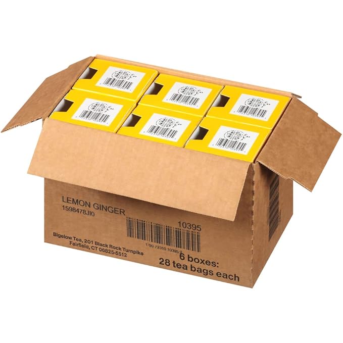 Bigelow Lemon Ginger Herbal Tea Bags 28-Count Boxes (Pack of 6) Lemon Ginger Tea Bags Herbal Tea All Natural Gluten Free