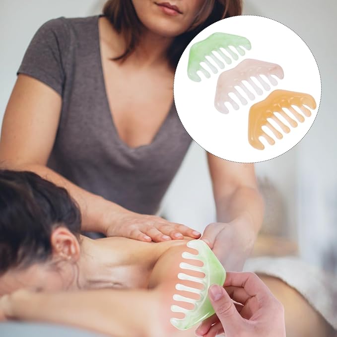 Healifty Resin Massage Comb 3Pcs - Guasha Scalp Comb, Handheld Gua Sha Scraping Massage Tool for Head Caring, Relax (Green & Yellow & Apricot)