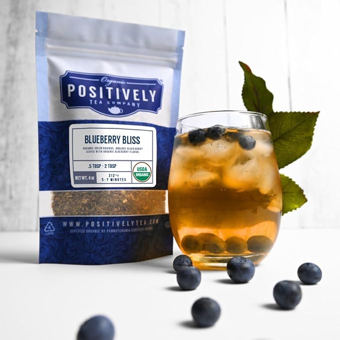 Organic Positively Tea Company, Blueberry Bliss Rooibos Tea, Loose Leaf, 4 Ounce