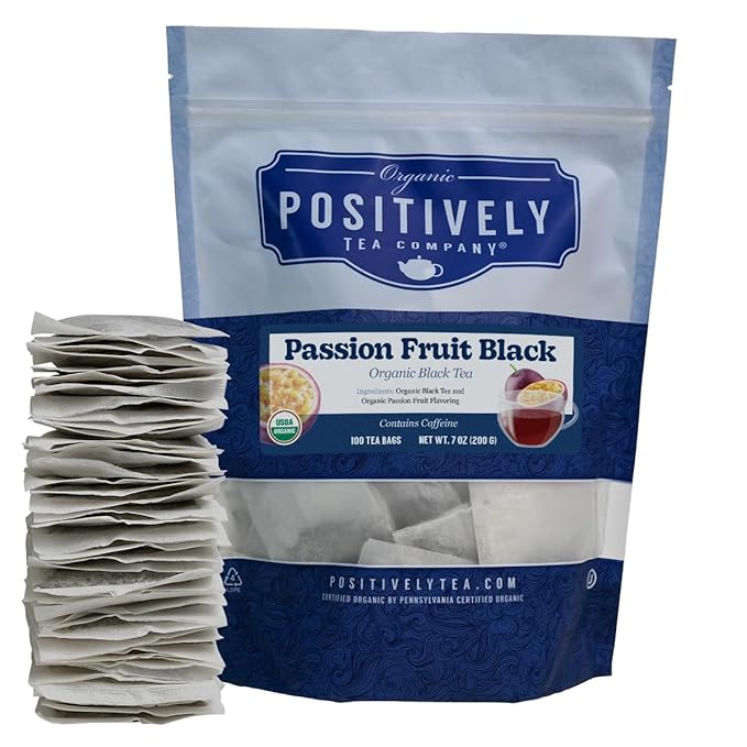 Organic Positively Tea Company, Passion Fruit Black Tea Bags, 100 Count, Eco-Friendly Tea Bags, Non-GMO