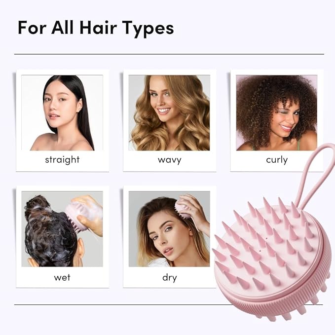 Fancii Hair Scalp Massager, Shampoo Brush for Wet & Dry Hair, Scalp Scrubber Exfoliator for Dandruff Removal & Hair Growth. Shower Head Brush for All Hair Types, Soft Silicone (Pink)