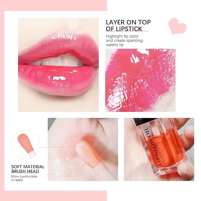 Plumping Lip Oil, Hydrating Gloss Tinted Lip Balm Transparent Lip Care, Big Brush Head Glitter Shine, Long Lasting Nourishing Non-sticky Fresh Texture(GREEN APPLE)