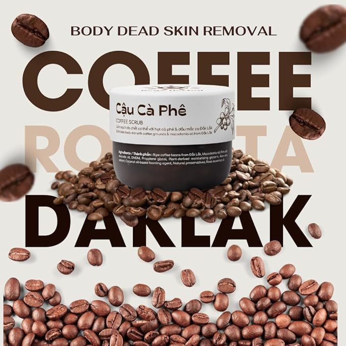 Coffee Body Scrub with Dak Lak Ripe Coffee, Macadamia Oil, Himalayan Salt, Aloe Vera & Pink Grapefruit Essential Oil ā Exfoliating & Moisturizing for Smooth, Radiant Skin (8.8 fl oz)