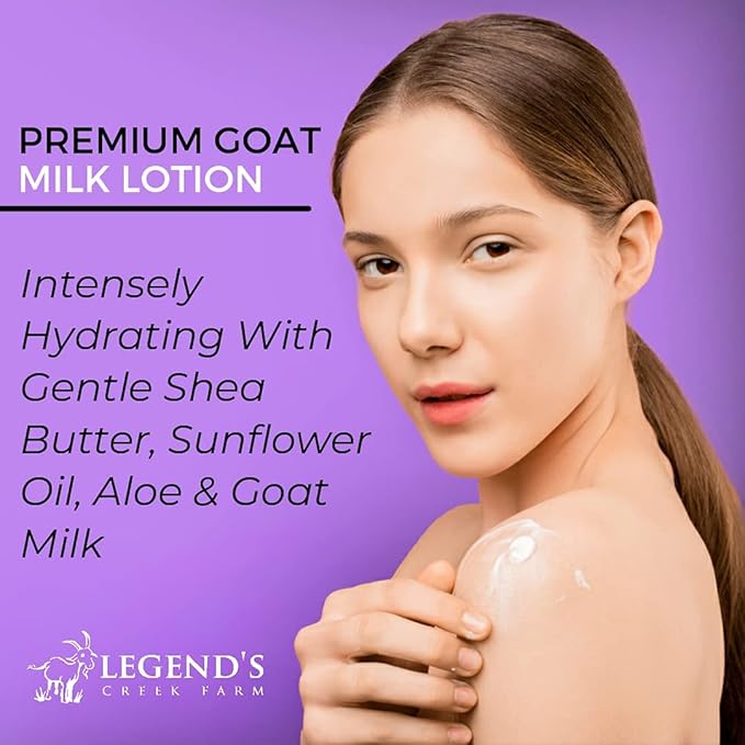 Legend's Creek Farm Goat Milk Lotion - Moisturizing Goat Milk Body Lotion for Body, Hand & Face - 9 oz Body Moisturizer with Shea Butter, Sunflower Oil, Aloe, Handmade in USA (2-pack, Sweetwater)