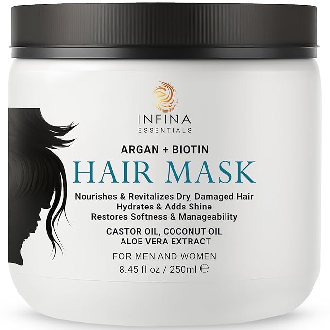Argan Oil Hair Mask with Biotin - Intensive Hydrating Treatment & Deep Conditioning for Dry, Damaged Hair, Encourages Hair Growth - All Hair Types, Men & Women - 8.45 fl oz